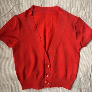 Vintage Red Cropped Cardigan w Buttons